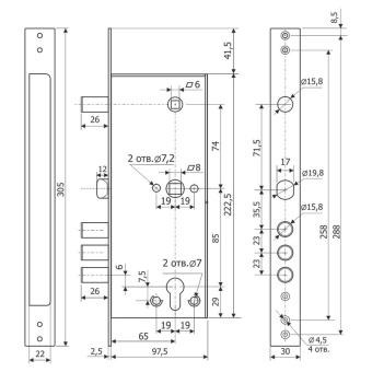 Гардиан 32.15 Замок цилиндровый чертеж